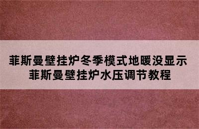 菲斯曼壁挂炉冬季模式地暖没显示 菲斯曼壁挂炉水压调节教程